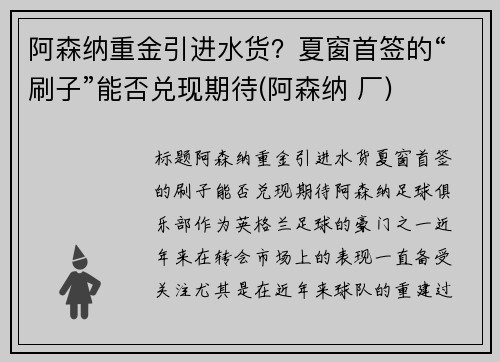 阿森纳重金引进水货？夏窗首签的“刷子”能否兑现期待(阿森纳 厂)