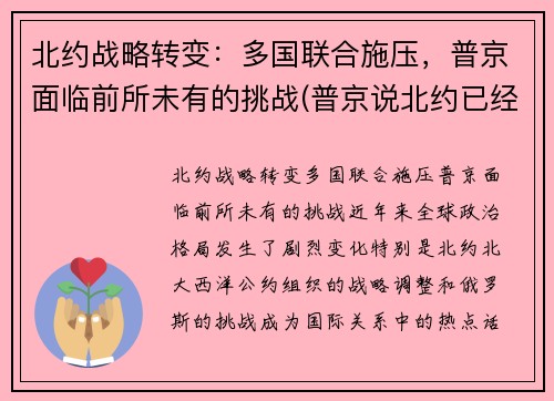 北约战略转变：多国联合施压，普京面临前所未有的挑战(普京说北约已经没有存在的必要了)