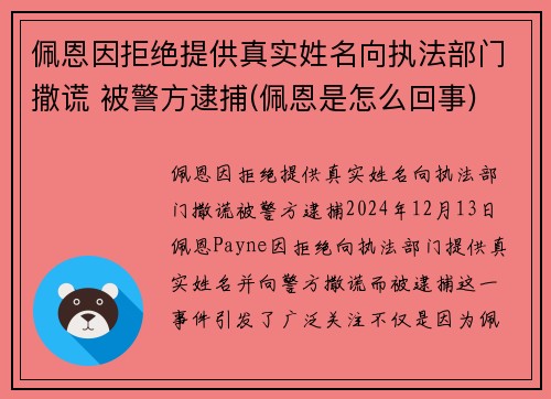 佩恩因拒绝提供真实姓名向执法部门撒谎 被警方逮捕(佩恩是怎么回事)