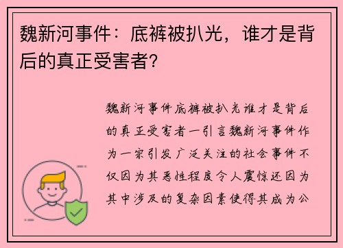 魏新河事件：底裤被扒光，谁才是背后的真正受害者？